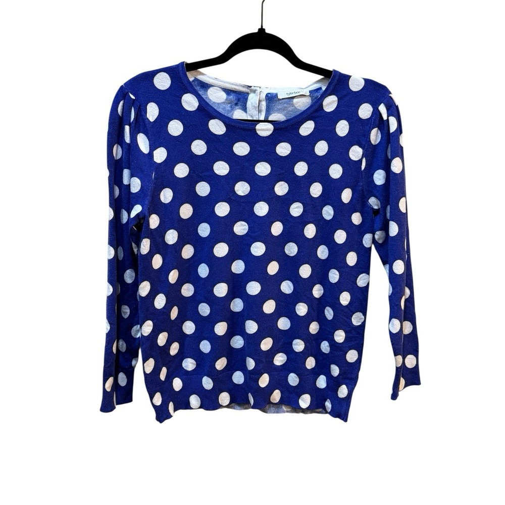 Tyler Boe Blue White Polka‎ Dot Lightweight Sweater Size 8